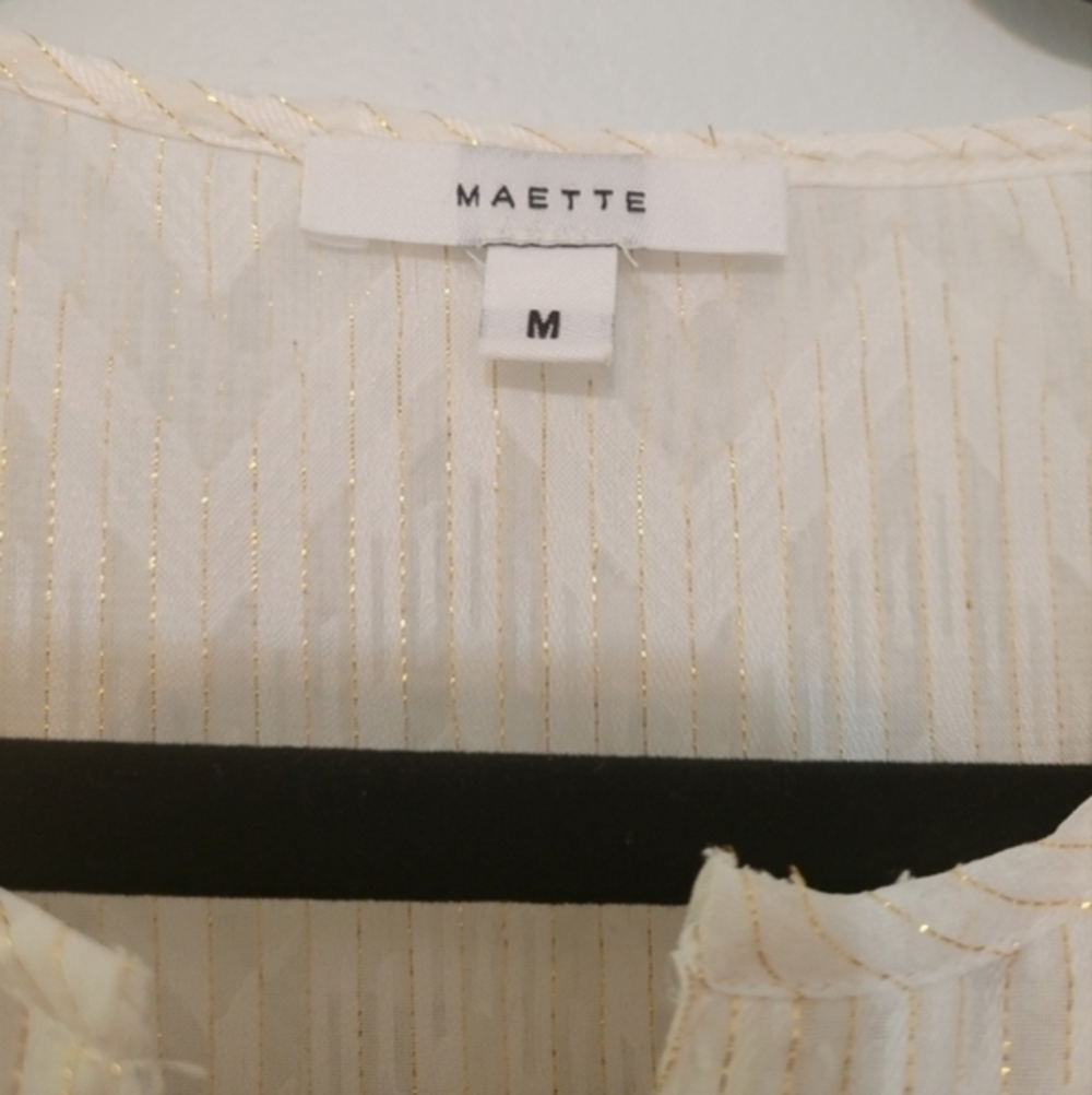 Stella & Dot Maette "Lyla" Sheer Off White‎ Chevron Metallic Blouse Top, Size M - Picture 6 of 8
